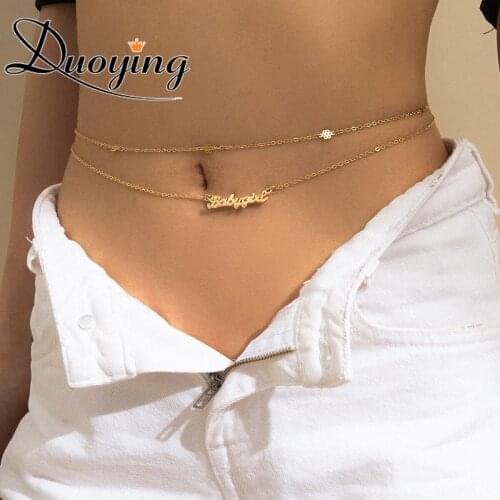 DUOYING Fashion Custom Nameplate Waist Chain Minimalist Personalized Pearl Tassel Sexy Body Chain For Womens Jewelry Gift