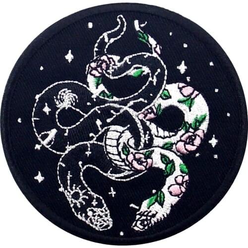 Embird Embroidered Patch Military The White and Black Snakes With Flowers and Space Applique Patches For Baby