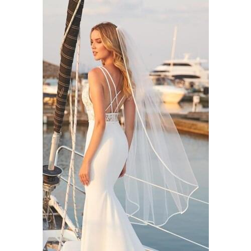 TOPQUEEN V21 Ribbon Edge Bridal Veil with Comb 1 Layer Long Veil Accessories for Brides Swiss Voile Cathedrale Veil Satin Trim