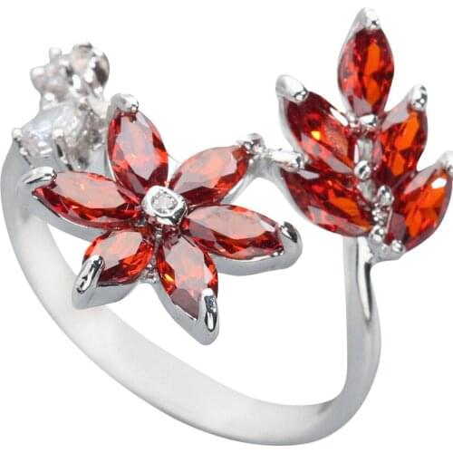Glamorous Red Garnet 3*5mm Semi-precious Stone Silver Cool For Women Ring Q1765