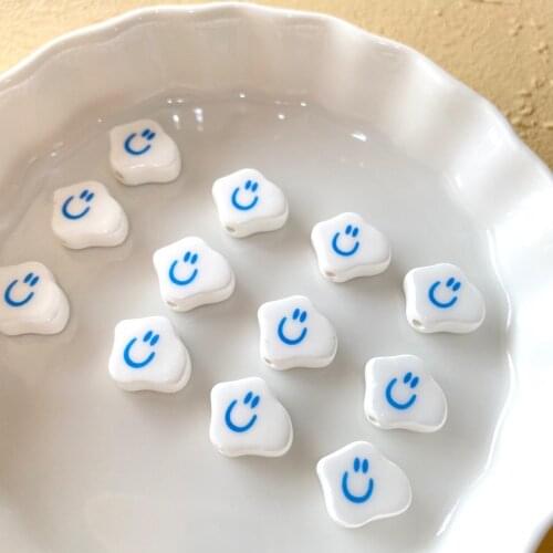5pcs/Lot Smiley Face Ceramic Beads Lovely White Cloud Beads For Jewelry Making Handmade DIY Charms Bracelet Necklace