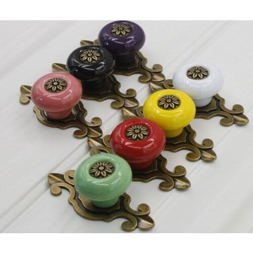 Ceramic handle European style cupboard door shoe cabinet wardrobe drawer black and white single hole zinc alloy handle