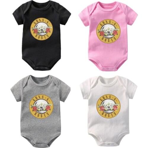 Guns N Roses Print Funny Newborn Baby Bodysuit Cotton Short Sleeve Baby Boy Infant Onesie Baby Girl Rompers Clothes