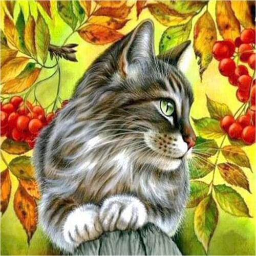 Cat Fruit Leaves Diamond Painting Animal Botany Round Full Drill Nouveaute DIY Mosaic Embroidery 5D Cross Stitch Home Decor Gift