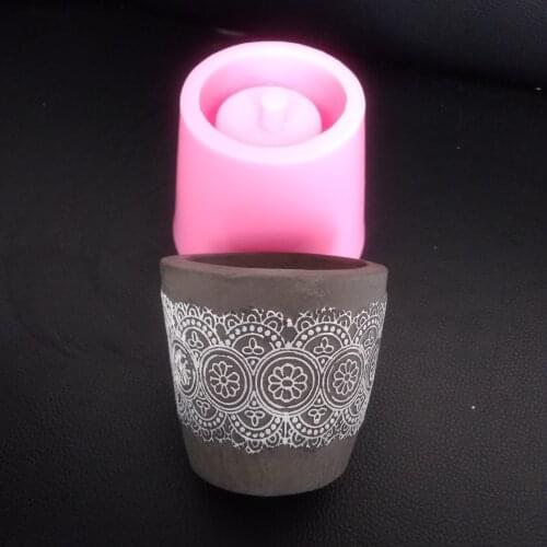 Lace Design Round Shape Flowerpot Silicone Mold for Creative Diy Cement Clay Pot Cactus Planting Mould