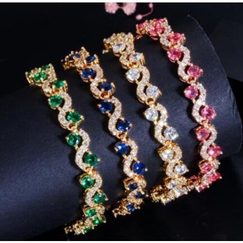 Fashion Creative Gold White Cubic Zirconia and Dark Blue Crystal Bracelet Female Jewelry Gift