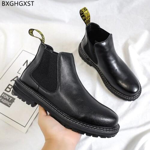 Motorcycle Boots for Men Male Black Chelsea Boots Men Casual Shoes Winter Boots Men Leather Shoes for Man 2021 Chaussure Homme