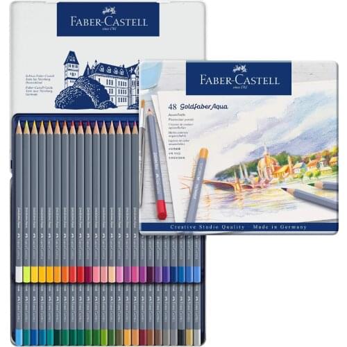 Faber Castell Goldfaber Aqua Watercolor Drawing Color Pencil Set Tin Box Lapices De Colores Art Colored Pencils School Supplies