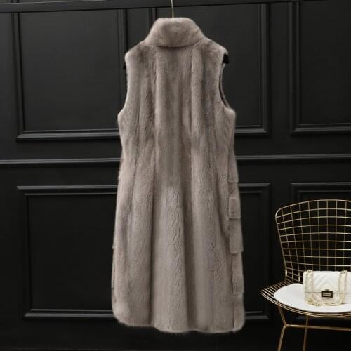Mink skin vest jacket long tidy fur vest 2019 womens clothing outerwear jacket coats winter coat new stand collar