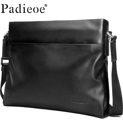 Padieoe High Quality Cow Leather Mens Shoulder Bags Famous Brand Genuine Leather Crossbody Bags for Male Casual Messenger Bags