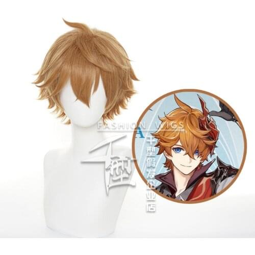 Game Genshin Impact Tartaglia Orange Wig Cosplay Costume Heat Resistant Synthetic Hair Men Short Wigs