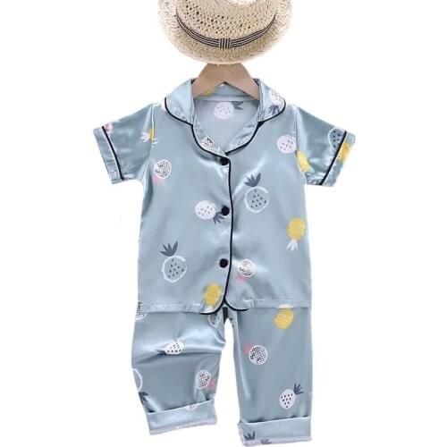 Baby Kids Pajamas Sets Silk Boys Sleepwear Suit Girls Pajamas Short SleeveTops+Pants Pijamas 2pcs Children Clothing Home Wear