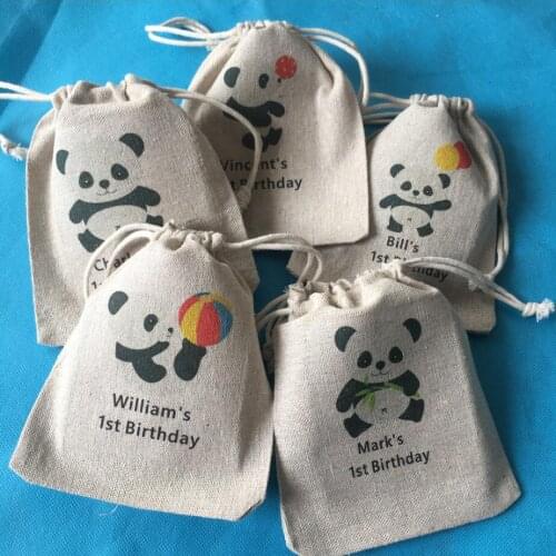 Customize any text panda Baby Shower birthday party Favor Goody Bags - panda baptism welcome Party gifts Bags