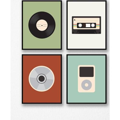 Retro Music Boys CD Poster Print Music Through The Ages Wall Art Picture Record Canvas Painting for Kids Room Home Decor No Fram