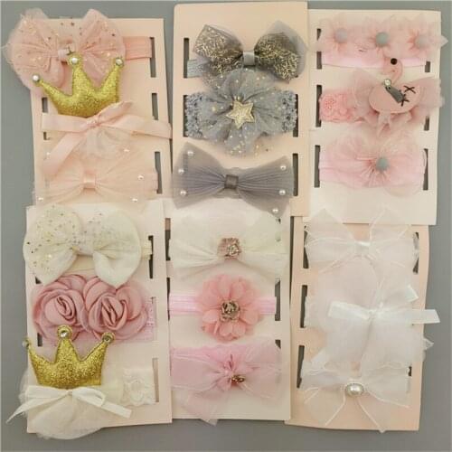 Baby Accessories 3Pcs/set Baby Girls Flower crown Headbands Toddler Hair Band Solid Newborn Bow Headwear Photo Props