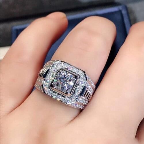 Luxury Full Shining Crystal Big Square Stone AAA Cubic Zirconia Rings For Men And Women Silver Plated Zircon Ring Size 7-12