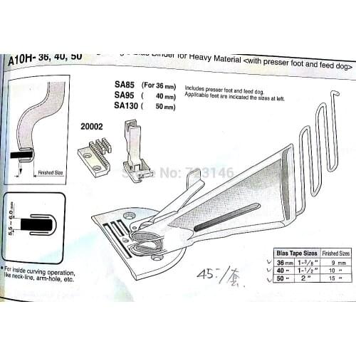 MADE IN TAIWAN LOCKSTITCH RIGHT ANGLE TAPE BIAS BINDER (with presser foot and feet dog) A10C 36MM 40MM 50MM SA85 SA95 SA130