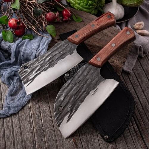 Full Tang Serbian Chef Knife Chinese Traditional Handmade Forged Cooking Kitchen Knife 5Cr15 Stainless Steel Cleaver & Sheath