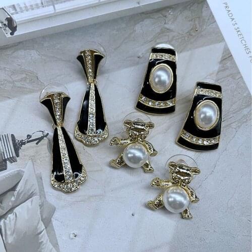 Silver needle earrings, brilliant decoration world, alloy gems, bear pearl earrings, Moris replica earrings for women