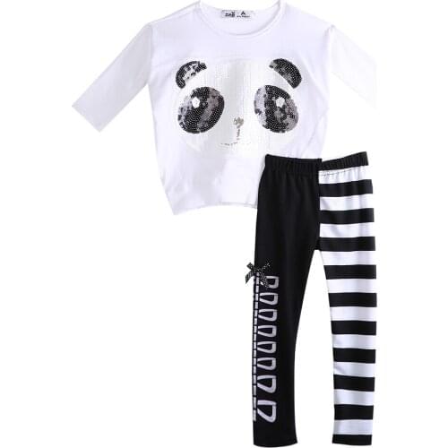 Spring Fall Newborn Infant Baby Girls Cotton Long Sleeve O-Neck Pullover Cartoon Shirt Tops Striped Pants 3-7Y