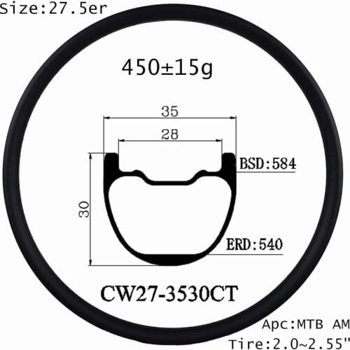 EN14781 Racing standard carbon mtb rims 27.5er 35mm width 30mm depth disc brake hookless clincher tubeless mountain cycle wheel