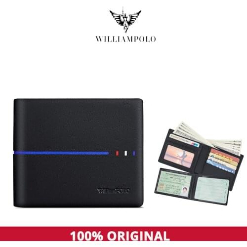 WILLIAMPOLO Slim Male Wallet Leather Business Bank Card Holder Designer Luxury Small Purse For Drivers Documents Mini Purses