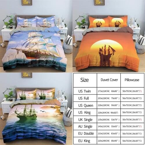 Sunset Bedding Sets Nautical Sailboat Duvet Cover Bed Linen Bedclothes Pillowcase Twin/Queen/King Size Bed Room For Kids Bedding