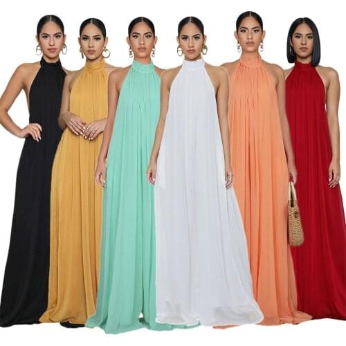 Women halter long jumpsuits summer 2020 sexy party backless wide legs rompers jumpsuits white chiffion loose jumpsuits