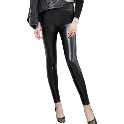 TRY TO BN High Waist Elastic Leather Womens Pants Sexy Black Fashion Light&Matt Punk Skinny Pants Femme Fitness PU Leggings