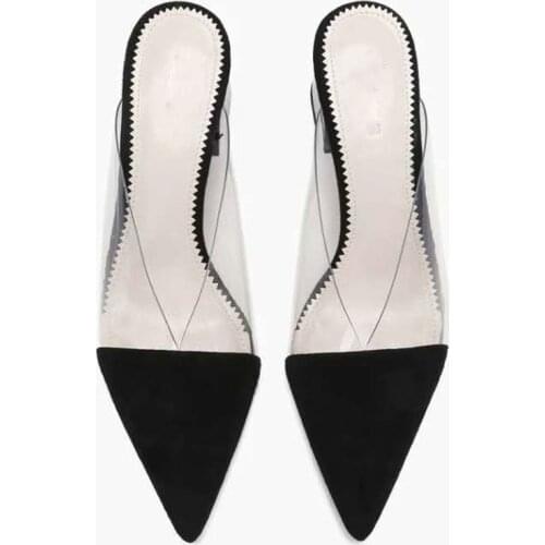 2021 summer women slippers ladies pointed toe transparent thick high heels mules slide slippers outdoor party shoe