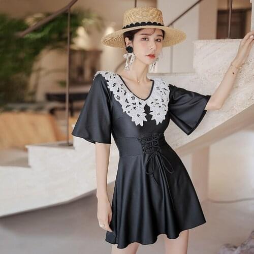 Plus Size Short Sleeve Swimsuit Women One Piece Solid Swimwear Drawstring 2 Colors Bathing Suit L-4XL Skirts Pad Wire-free