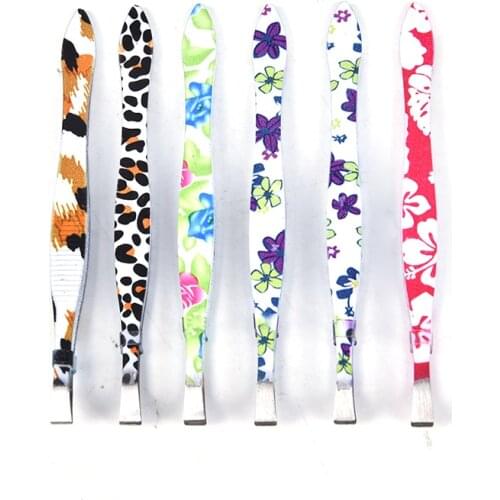 1Pcs Eyebrow Tweezer Hair Beauty Slanted Puller Flower Printed Stainless Steel Eye Brow Clips Hair Removal Makeup Tool
