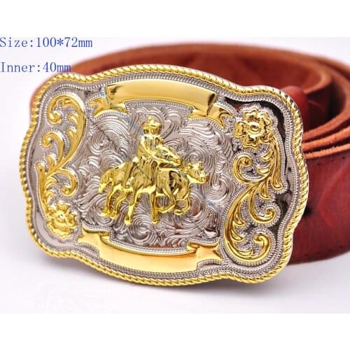 100*72mm Mens TEXAS BULL RIDE RODEO LONG HUGE RODEO COWBOY WESTERN GOLD SILVER SHINE LEATHER BELT BUCKLE fit 40 mm strap