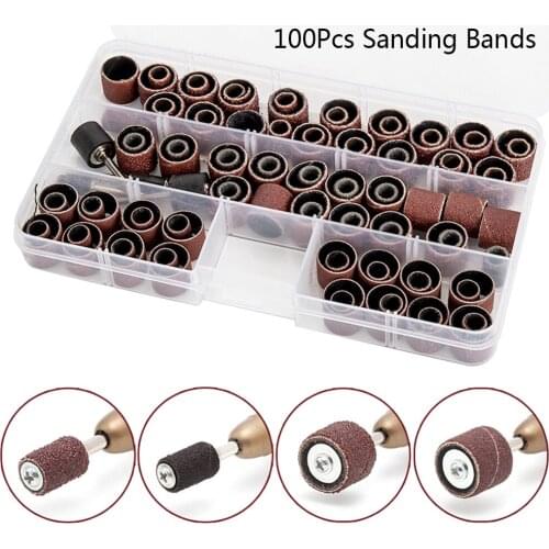 100PCS Drum Sanding Kit +4Pcs Band Mandrel Rotary Tool Nail Drill Bits Abrasive Tools Sander Drum Mandrel Rotary Accessories