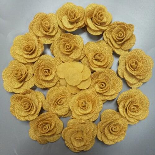 20Pieces/Bag Yellow Rose Handmade 3.5CM Fabric Roses Cotton Cloth Flower Hand DIY Wedding Bouquet Material Hair Accessories