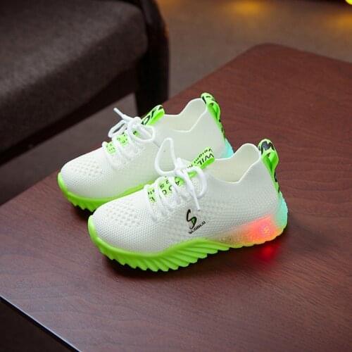 2019 Autumn Led Luminous Shoes fashion Breathable Children Kid Baby Girls Boys Letter Sport Running Sneakers Mesh Casual Shoes