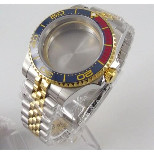 40mm Sapphire Glass Watch Case blue red Ceramic Bezel Jubilee Fit NH35 NH36 ETA 2836 MIYOTA 8215 MOVEMENT