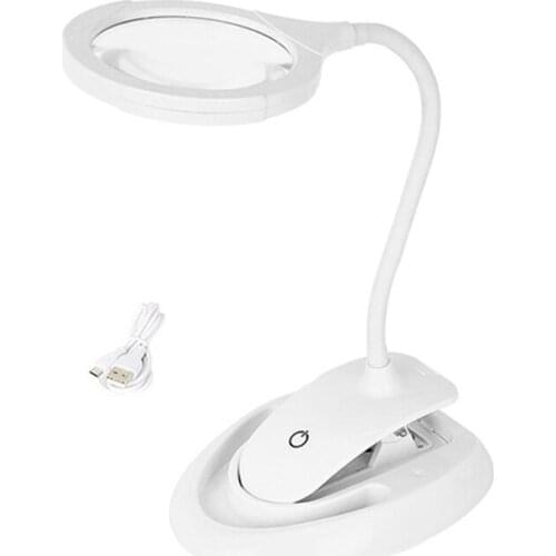5X 10X Rechargeable Magnifying Glass with Stand & Clamp ,Brightness Adjustable