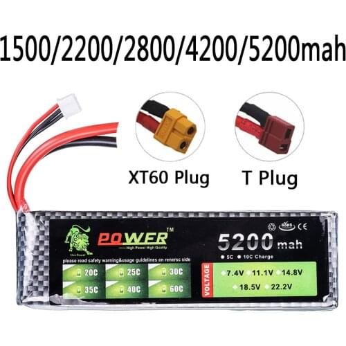 LION POWER 1500mAh 2200mah 2800mah 4200mah 5200mah 11.1v lipo battery For RC toy Car Airplane Helicopter Boat T / XT60 plug