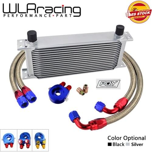 AN10 Universal 16 Rows Transmission Oil Cooler Kit + Oil Filter Sandwich Adapter + Staingless Steel Braided AN10 Fuel Hose