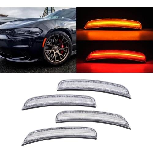 For Dodge Charger 2015-2019 Front Rear Amber Red Clear Lens Led Side Marker Lights Auto Turn Signal Indicators