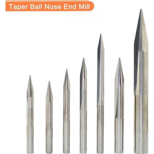 Free shipping-2pcs,2 flutes Taper Ball nose End Mill,CNC milling Cutter,Solid carbide woodworking router bit,spherical cone bit