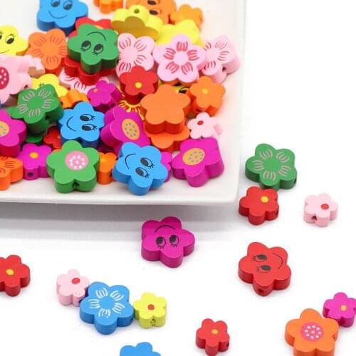 12/15/20mm Plum Blossom Shape Wood Random Color Charm Wooden Loose Beads For Jewelry Making DIY Bracelets Necklace Accessories