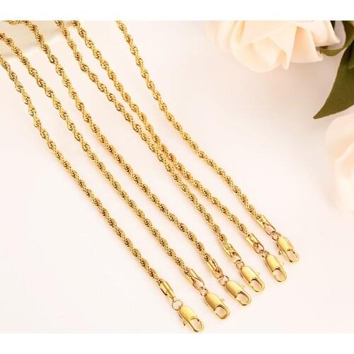 24k Gold color Filled Necklace Chain for Men and Women Necklace Bracelet Gold rope Chain Necklace High Quality