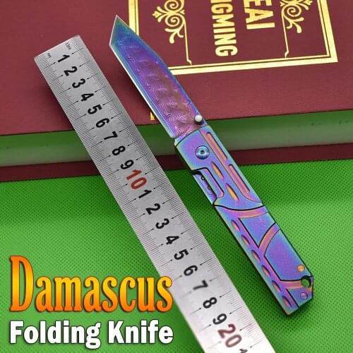 Color Damascus Steel Knife EDC Demolition Express Knife Tool Outdoor Portable Folding High Hardness Sharp Fishing Fruit Knife