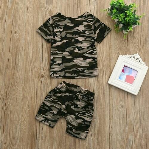 Детская одежда Clothes Boys Cartoon Short Clothes Toddler Kids Baby Boys Camouflage T shirt Tops+Shorts Outfits Clothes Set