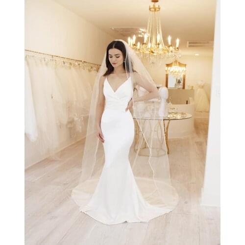 YouLaPan V21 3M Long Bridal Veil with Ribbon Edge Simple Elegant High Quality Bridal Veils Handmade White Ivory Fashion Veils