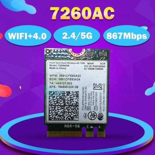 Dual Band Wireless-AC 7260NGWAC 7260ACNGW 7260NGW 7260AC NGFF Bluetooth Wlan Card SPS:710663-001 for hp laptop 867Mbps