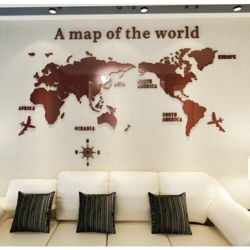 Europe Acrylic Wall Stickers World Map Wall Decor European Version 3D Sticker for Wall Living Room Office Nursery
