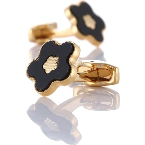 French Shirt Cufflinks High Quality Golden Two-color Lucky Clover Flower Business Banquet Wedding Mens and Womens Cuff Links